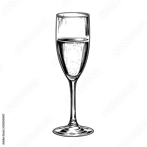 Vector engraved illustration of a sparkling wine glass for use in product design or branding materials