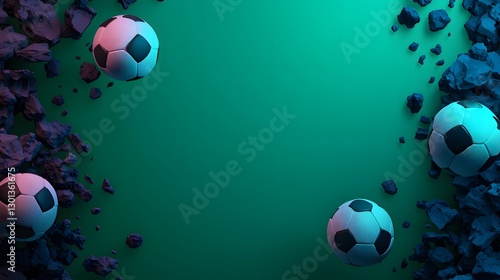 Abstract Background with Soccer Balls and Rocks in Bright Colors