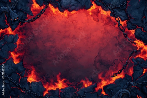 Fiery Background with Lava and Chain Elements for Creative Projects