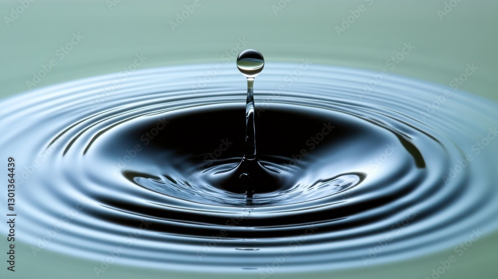 Water Drop Creating Circular Ripples in Tranquil Blue Liquid Surface Water Drop Creating Circular Ripples in Tranquil Blue Liquid Surface