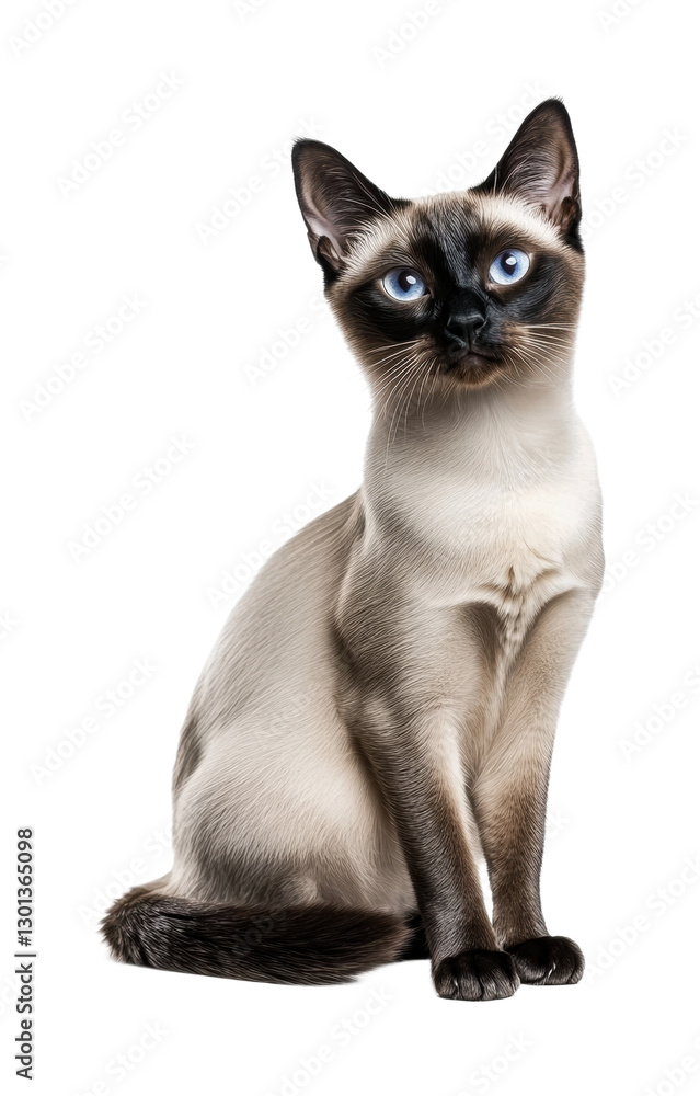 Siamese cat portrait with striking blue eyes and elegant features in a sitting position for pet lovers and animal enthusiasts, cut out Siamese cat portrait with striking blue eyes and elegant features in a sitting position for pet lovers and animal enthusiasts, cut out