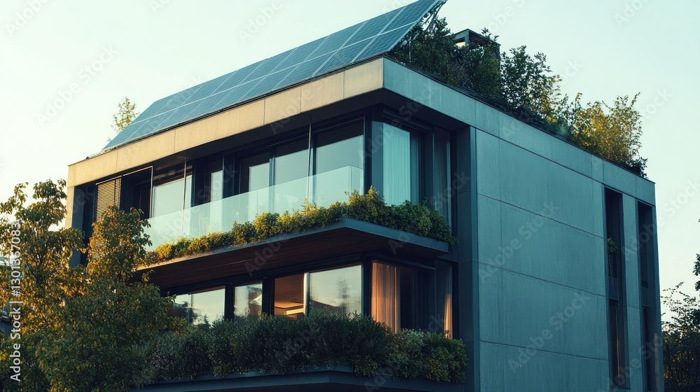 The Modern House With Solar Panels Displays Sustainable Architectural Design The Modern House With Solar Panels Displays Sustainable Architectural Design