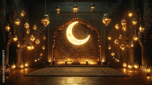 A beautiful room with lights and a glowing crescent moon