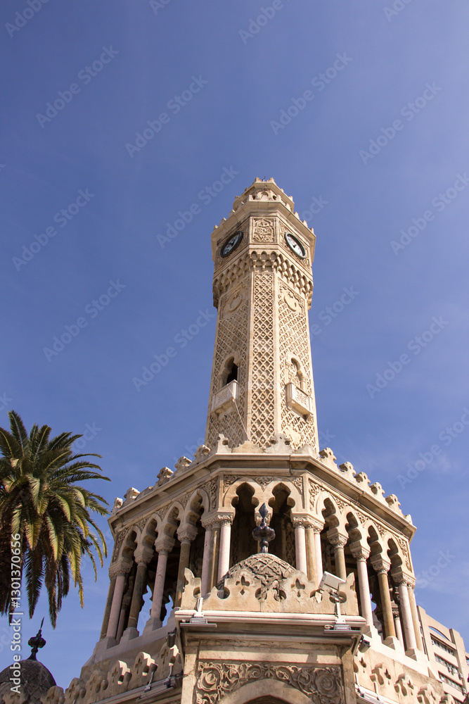Fototapeta premium Historical Clock Tower of Izmir,Turkey. It was built in 1901, at Konak Square and accepted as the symbol of Izmir City