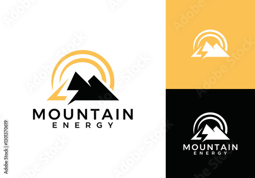 mountain with lightning negative logo vector design
