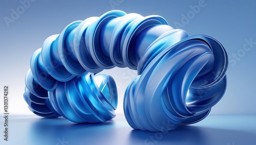 Futuristic Twisted Blue Metallic Ribbon Sculpture