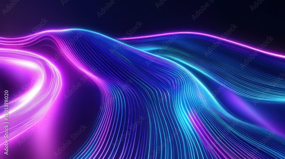 Glowing neon light forming futuristic wave pattern backgrounds Glowing neon light forming futuristic wave pattern backgrounds