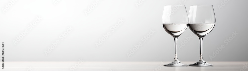 Two elegant wine glasses filled with sparkling liquid are placed on a light wooden surface against a soft gradient background, ideal for celebrations, promotions, or hospitality-focused projects, Two elegant wine glasses filled with sparkling liquid are placed on a light wooden surface against a soft gradient background, ideal for celebrations, promotions, or hospitality-focused projects,
