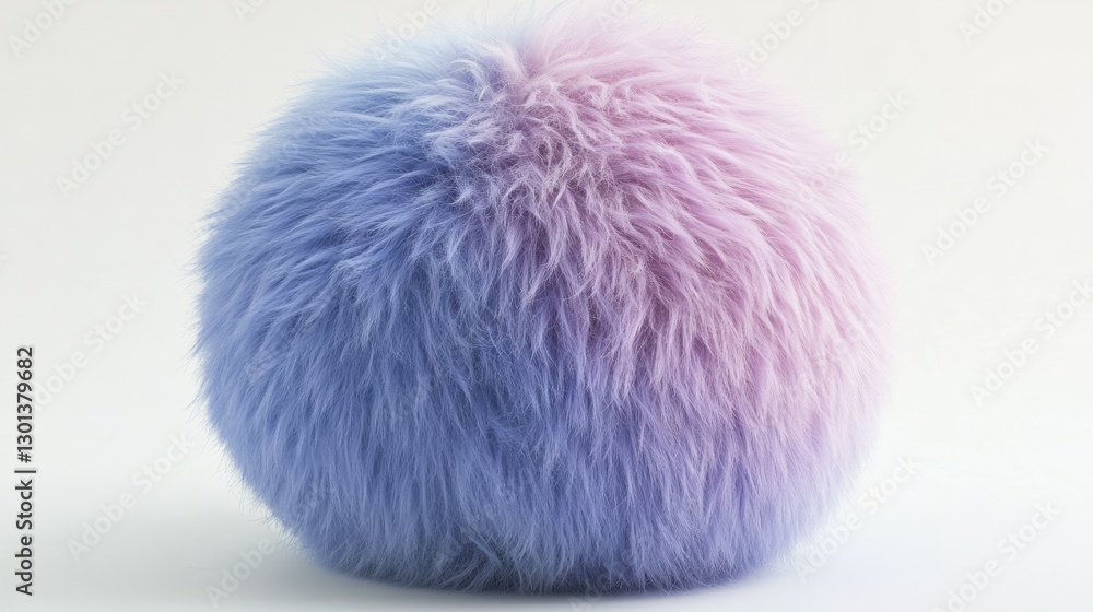 Gradient faux fur ball transitioning from lavender to pale blue, fluffy appearance on white