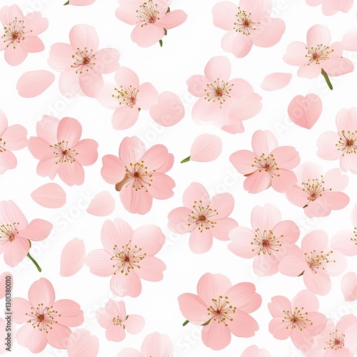 Romantic cherry blossom pattern in soft pink pastels with floating petals, Cherry blossom pastel seamless, soft pink pastel bloom, delicate pastel floral petals.