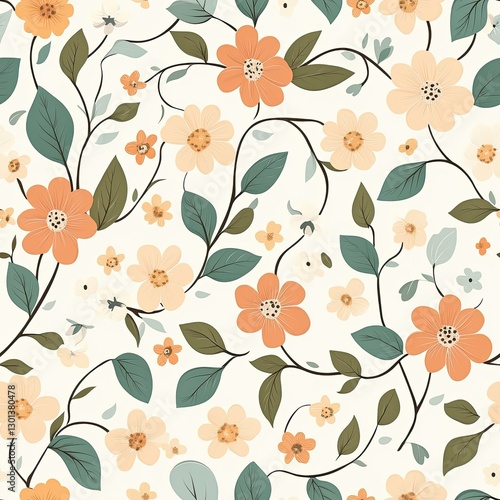 Spring floral pattern in soft pastel hues with delicate blossoms and swirling vines, Spring floral pastel seamless, soft pastel spring bloom, delicate pastel seasonal floral pattern.