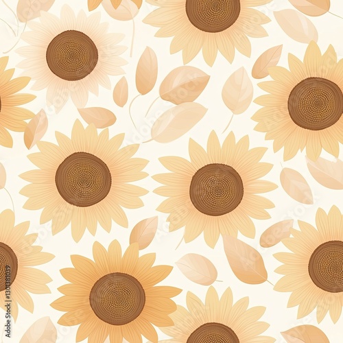 Sunflower field in muted pastels with warm golden petals and soft backgrounds, Sunflower pastel seamless, warm pastel sunflower bloom, golden petal pastel pattern.