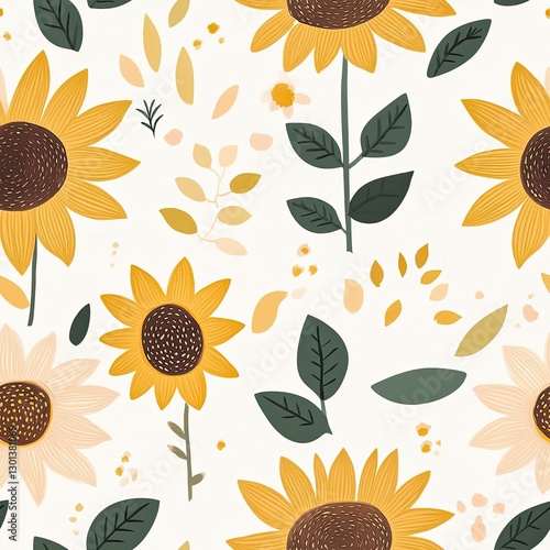 Sunflower field in muted pastels with warm golden petals and soft backgrounds, Sunflower pastel seamless, warm pastel sunflower bloom, golden petal pastel pattern.
