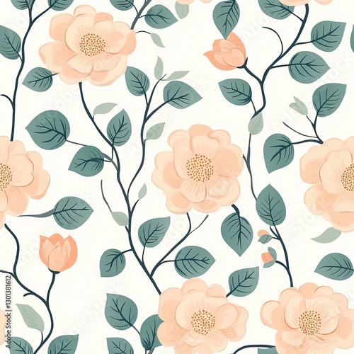 Wild roses in soft pastel shades with gentle petals and elegant swirling stems, Wild rose pastel seamless, elegant pastel rose bloom, soft petal pastel floral pattern.