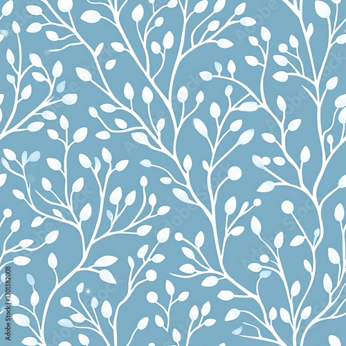 Winter frost floral pattern in cool pastel tones with delicate icy branches, Winter pastel floral seamless, frost bloom pastel pattern, soft icy pastel branches.