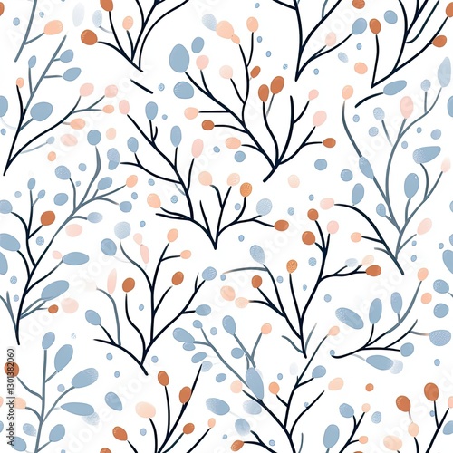 Winter frost floral pattern in cool pastel tones with delicate icy branches, Winter pastel floral seamless, frost bloom pastel pattern, soft icy pastel branches.
