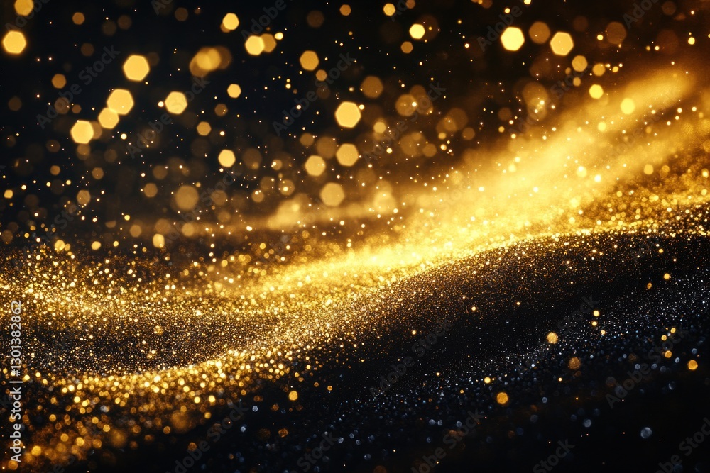 Obraz premium Golden glitter wave on black background.