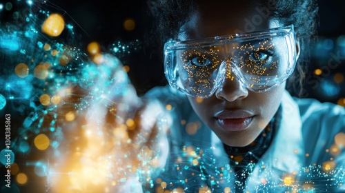 Wallpaper Mural Scientist Exploring Digital Networks:  A Close-Up Portrait of a Focused Female Researcher Torontodigital.ca