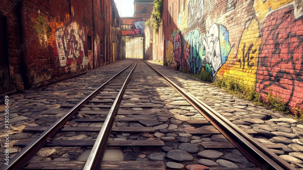 Naklejka premium Urban Street Scene with Vibrant Graffiti Art