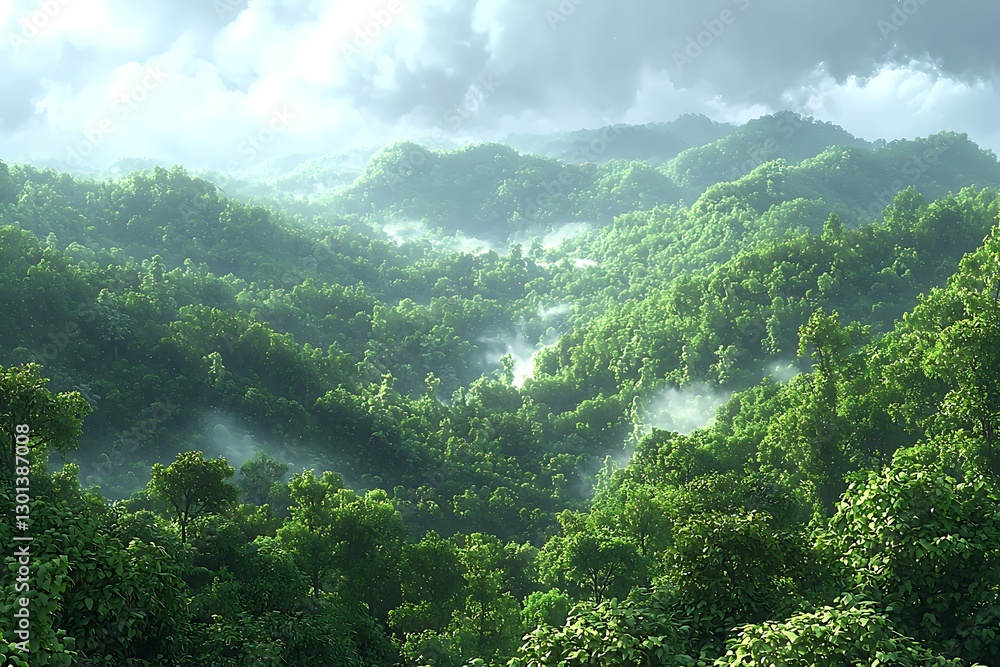 Fototapeta premium Misty Mountain Forest Sunrise