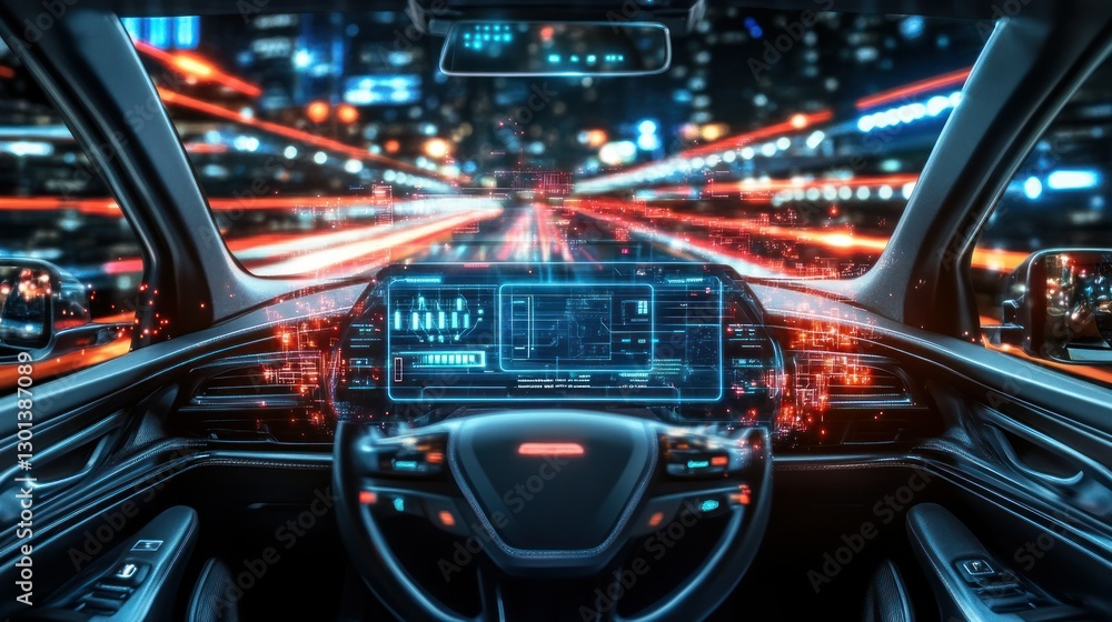 Interior view depicting futuristic car traveling at high speed Interior view depicting futuristic car traveling at high speed