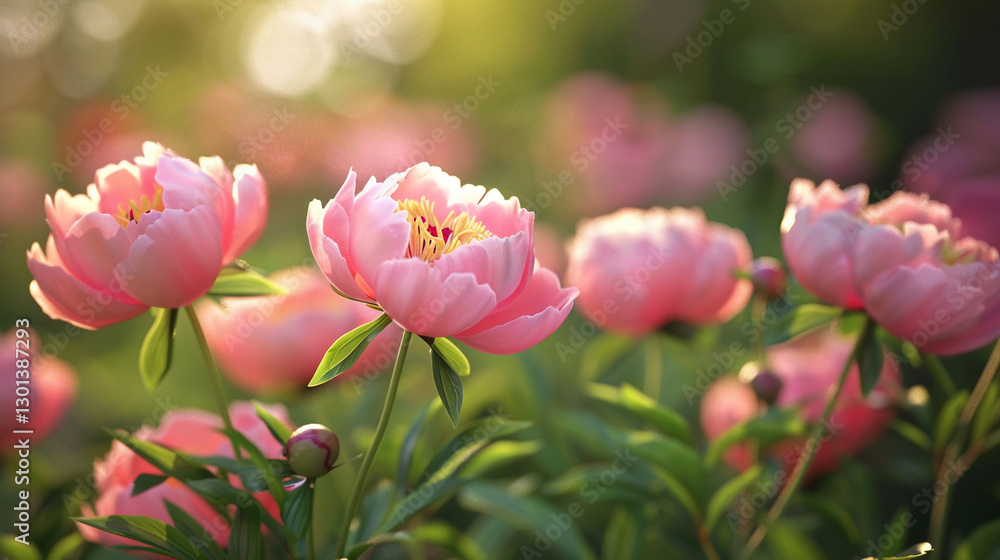 Pink Peonies Bloom. Garden Flowers, Spring Beauty and Floral Delight in Gentle Light Pink Peonies Bloom. Garden Flowers, Spring Beauty and Floral Delight in Gentle Light