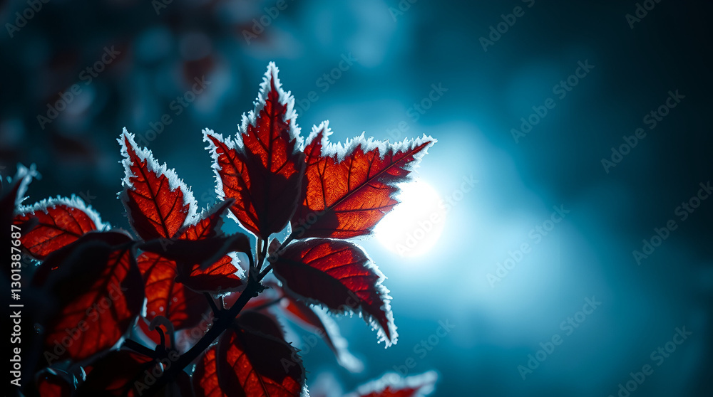 Frost-covered red autumn leaves on a chilly morning, symbolizing seasonal transition from fall to winter with a blurred urban background, showcasing the beauty of nature and the changing weather Frost-covered red autumn leaves on a chilly morning, symbolizing seasonal transition from fall to winter with a blurred urban background, showcasing the beauty of nature and the changing weather