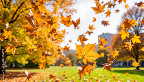 Wallpaper Mural Swirling autumn leaves dancing in urban park, seasonal transition Torontodigital.ca