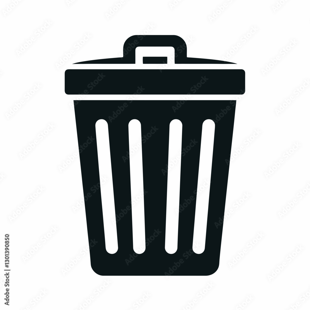 very simple flat and single minimalist Trash Can Silhouette in black on a white background very simple flat and single minimalist Trash Can Silhouette in black on a white background