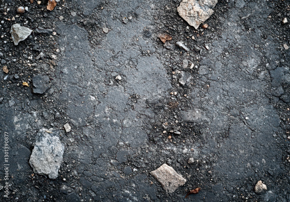 Close-Up View of Rough Asphalt Surface with Natural Stone Debris and Textures in a Street or Road Environment for Background Use Close-Up View of Rough Asphalt Surface with Natural Stone Debris and Textures in a Street or Road Environment for Background Use