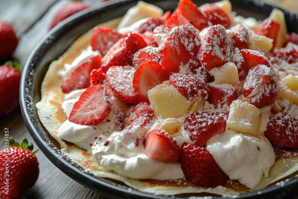 Delicious Strawberry Crepe Stack with Cream Drizzle - A Perfect Breakfast or Brunch Delight Delicious Strawberry Crepe Stack with Cream Drizzle - A Perfect Breakfast or Brunch Delight