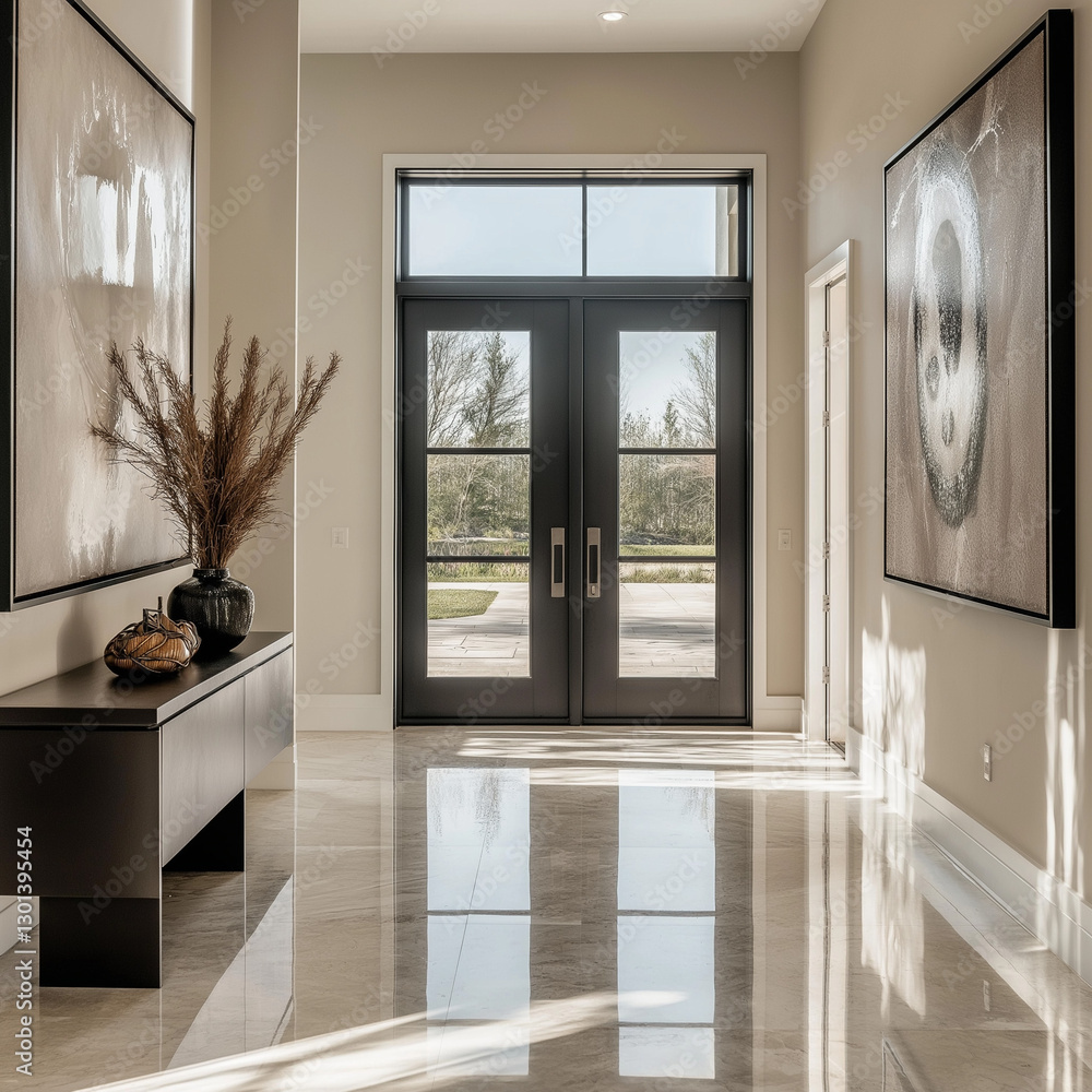 Fototapeta premium Stunning modern entryway featuring innovative architecture, clean lines, and inviting design for sophisticated home entrances