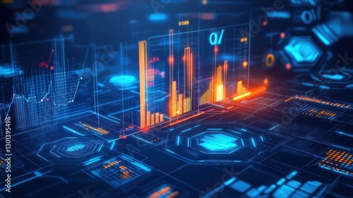 Futuristic digital display showcasing financial data in a graphical manner
