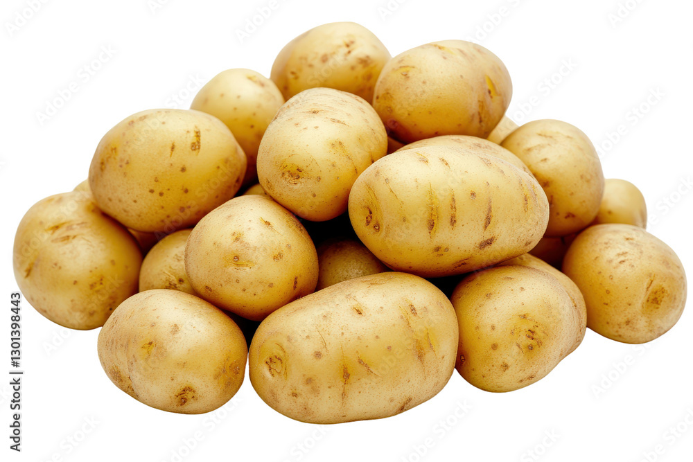 A pile of small new potatoes, smooth and light yellow, isolated on transparent background, PNG file A pile of small new potatoes, smooth and light yellow, isolated on transparent background, PNG file