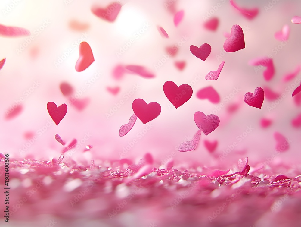 Hearts falling pink petals, romantic background Hearts falling pink petals, romantic background