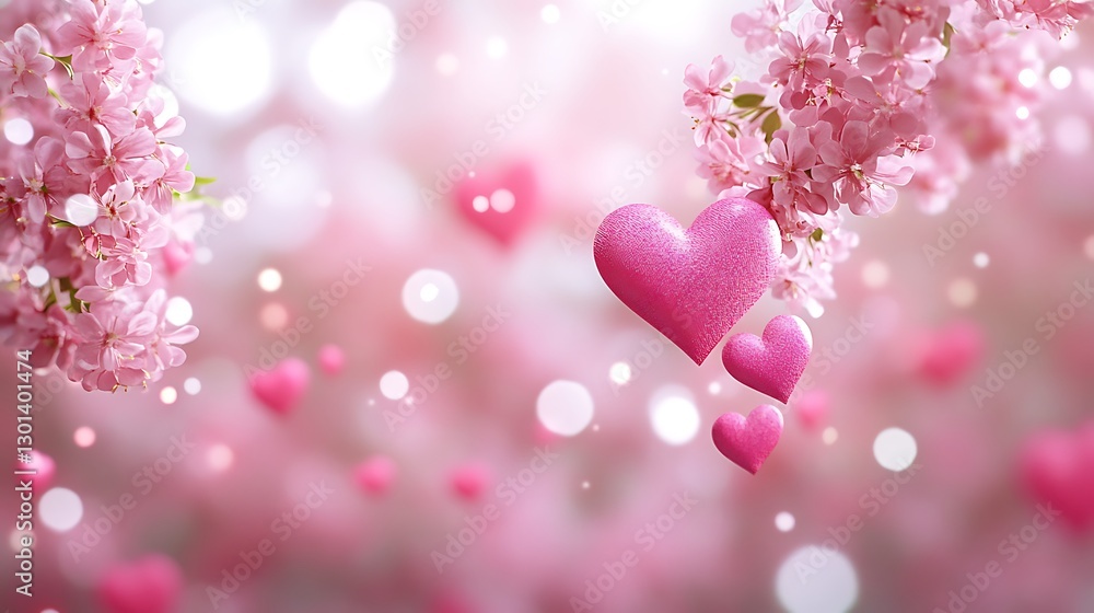 Hearts float in blossoms against bokeh lights Hearts float in blossoms against bokeh lights