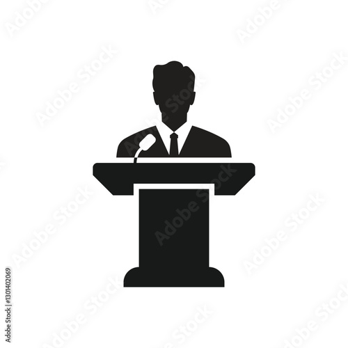 Podium icon. speaker black icon. operator speaking from tribune vector illustration
