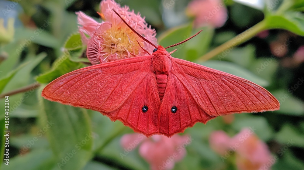 Obraz premium Vibrant Red Butterfly Perched on a Beautiful Flower - Nature Photography for Design Projects