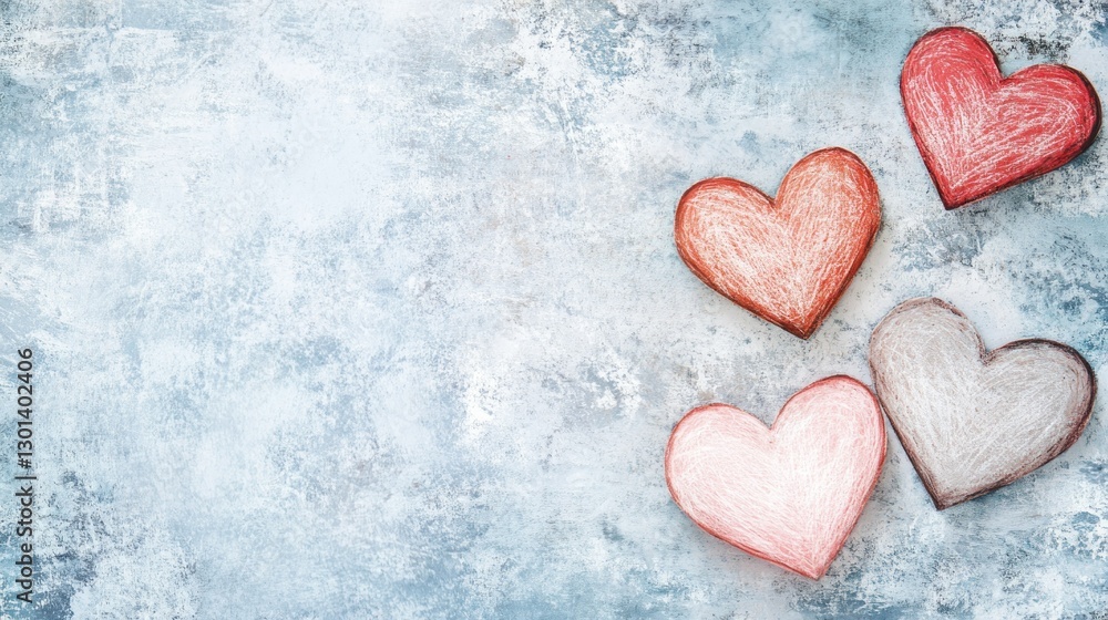 Obraz premium Hand drawn hearts of varying colors on textured background