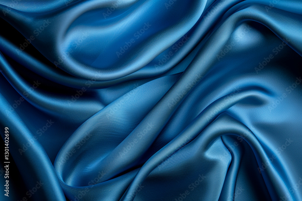 Fototapeta premium Abstract Blue Fabric Texture. Silk Waves and Flowing Satin Surface Pattern