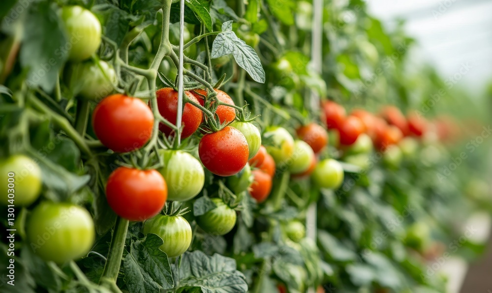 Ripe tomatoes growing on lush green vines. Ripe tomatoes growing on lush green vines.