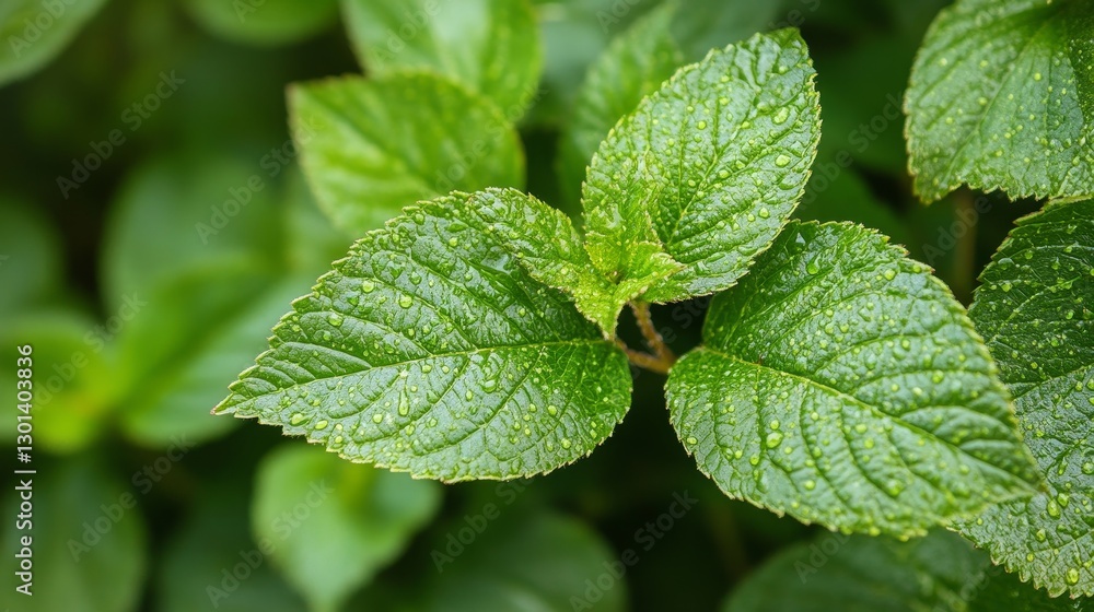 Lush Green Leaves with Dew Drops - Close-up of vibrant green leaves glistening with morning dew. Perfect for nature, health, or freshness themes Lush Green Leaves with Dew Drops - Close-up of vibrant green leaves glistening with morning dew. Perfect for nature, health, or freshness themes