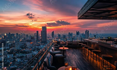 Bangkok Rooftop Bar Sunset: Cityscape Panorama