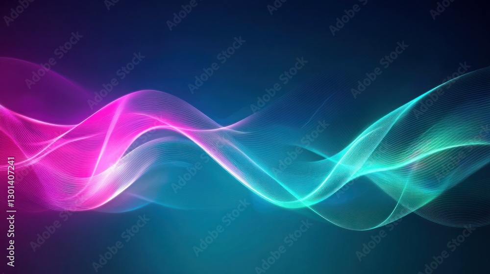 Abstract Blue Background with Glowing Pink and Green Waves Abstract Blue Background with Glowing Pink and Green Waves