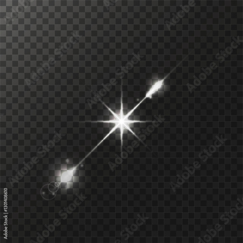 glow light effect. luminous element. a large star with a glow effect, iridescent sparks highlighted on a black background. vector transparent sunlight, lens flash effect or sun rays or spotlight flash