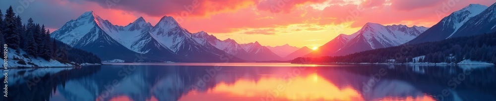 custom made wallpaper toronto digitalMajestic sunrise over snow-capped peaks, serene alpine lake reflection, sunrise, lake