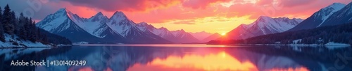 Wallpaper Mural Majestic sunrise over snow-capped peaks, serene alpine lake reflection, sunrise, lake Torontodigital.ca