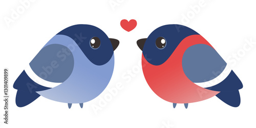 A pair of bullfinches. Male and female bullfinches.