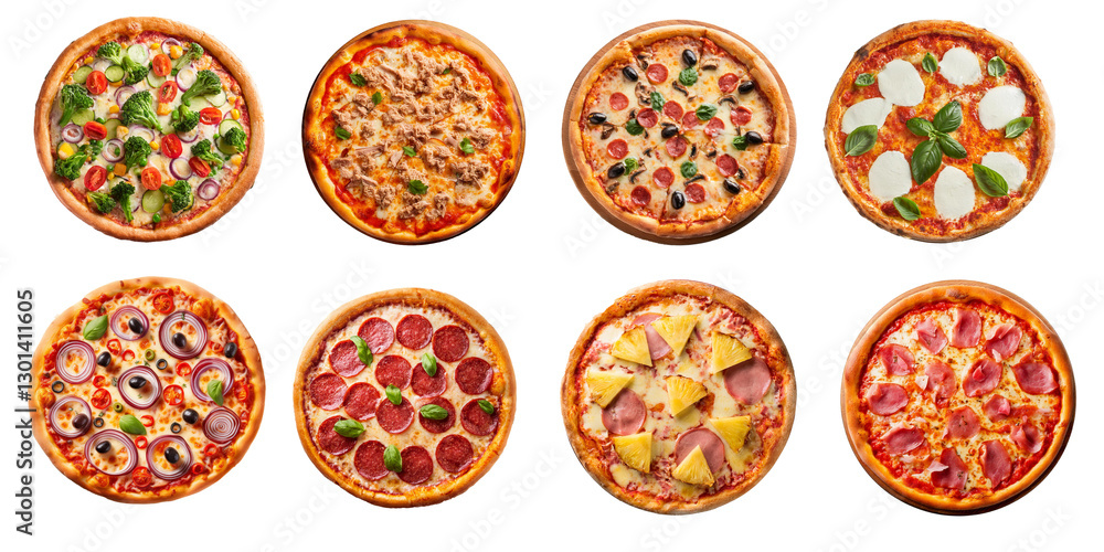 Pizza set isoliert auf weißen Hintergrund, Freisteller Pizza set isoliert auf weißen Hintergrund, Freisteller