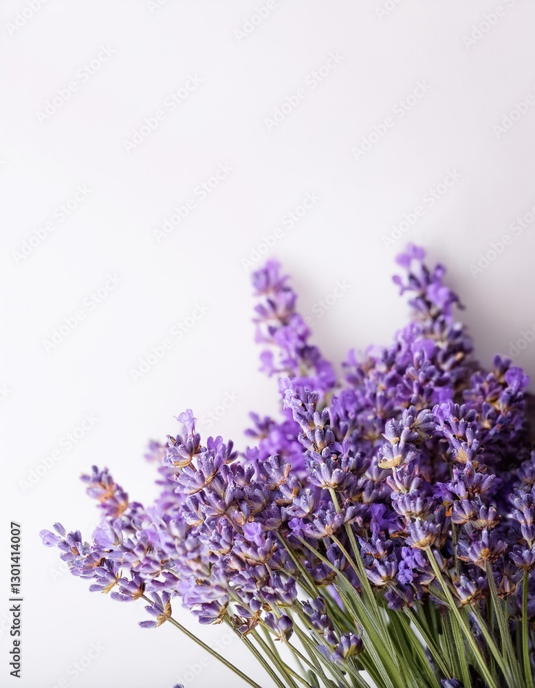 Naklejka premium Lavender bouquet arranged artistically on a light background in natural light